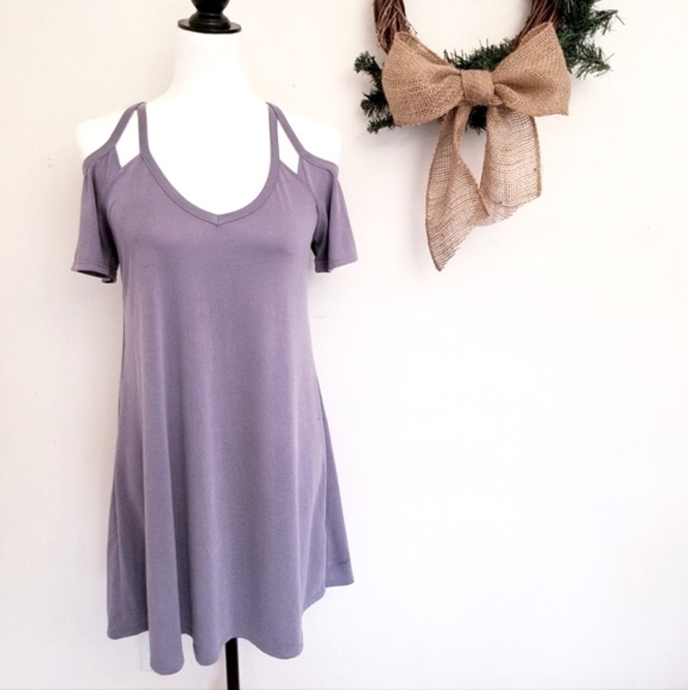 SOCIALITE Cutout Shoulder, Short Sleeve Dress, Purple